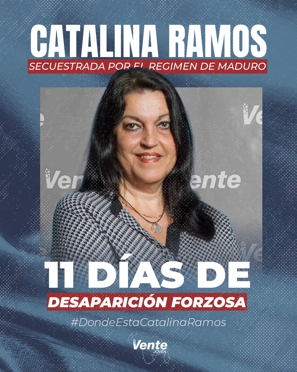 Han pasado 11 días de la desaparición de Catalina Ramos.

Sin defensa privada, sin posibilidad de ver a sus familiares y sin que haya cometido delito alguno. A Catalina se le violan sus derechos humanos y el régimen continúa sin revelar su paradero.

#DondeEstaCatalinaRamos