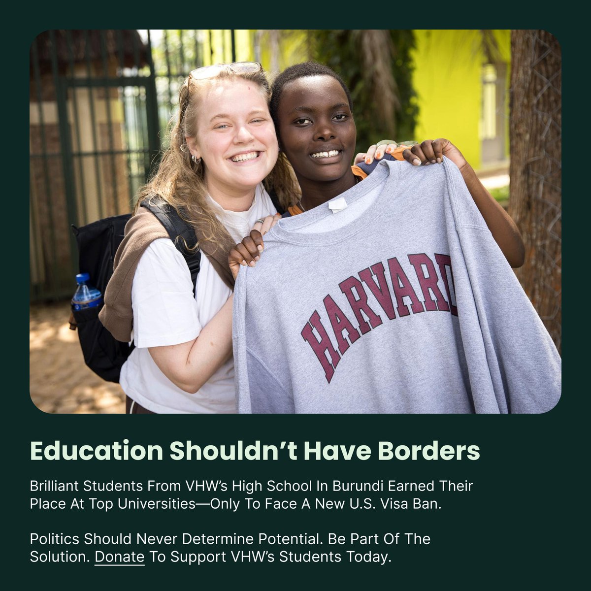 🚨 The U.S. travel ban threatens student visas from Burundi.

Now our brilliant students like Gaella + Bonheur—headed to Harvard &amp; Tufts—may never get the chance to attend.

We’re fighting back. Stand with them.
🎓 Donate: bit.ly/4dgU1iU
#EducationEquity #Burundi