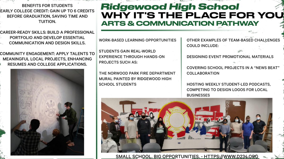 Ridgewood’s Arts &amp; Communication Pathway brings creativity to life! From mural design to real-world projects with community partners, students gain hands on experience while building skills for college and careers. #RebelPride #FutureReady #ArtsEd