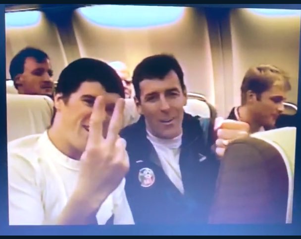 Roy and Packie playing Rock, Paper, Scissors as Tony Hickey dreams of a sesh down Westwood gym and Alan Kernaghan tucks into his in flight meal.