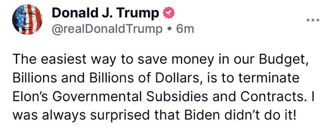 So “surprised,” in fact, that he responded by allowing Elon to call the shots in the Oval Office in a hat and t-shirt while turning the White House lawn into a Tesla showroom. 

Yeah, that tracks.