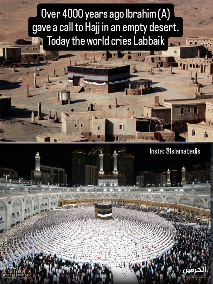 Over 4000 years ago, Prophet #Ibrahim (A.S) stood in an empty desert and made a call by the command of Allah a call to #Hajj.

There were no people, no cities, no technology. Today, millions respond from every corner of the World with one voice: "Labbaik Allahumma Labbaik" ♥️
