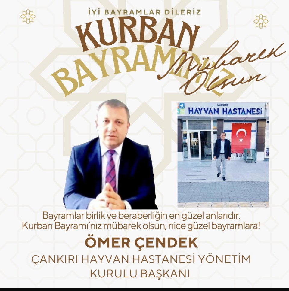 Mübarek Kurban Bayramınızı en içten dileklerimle kutlar,
Bayramımızın üreticilerimize ve tüm insanlığa sağlık,bereket ,huzur ve mutluluk getirmesini temenni ederim.