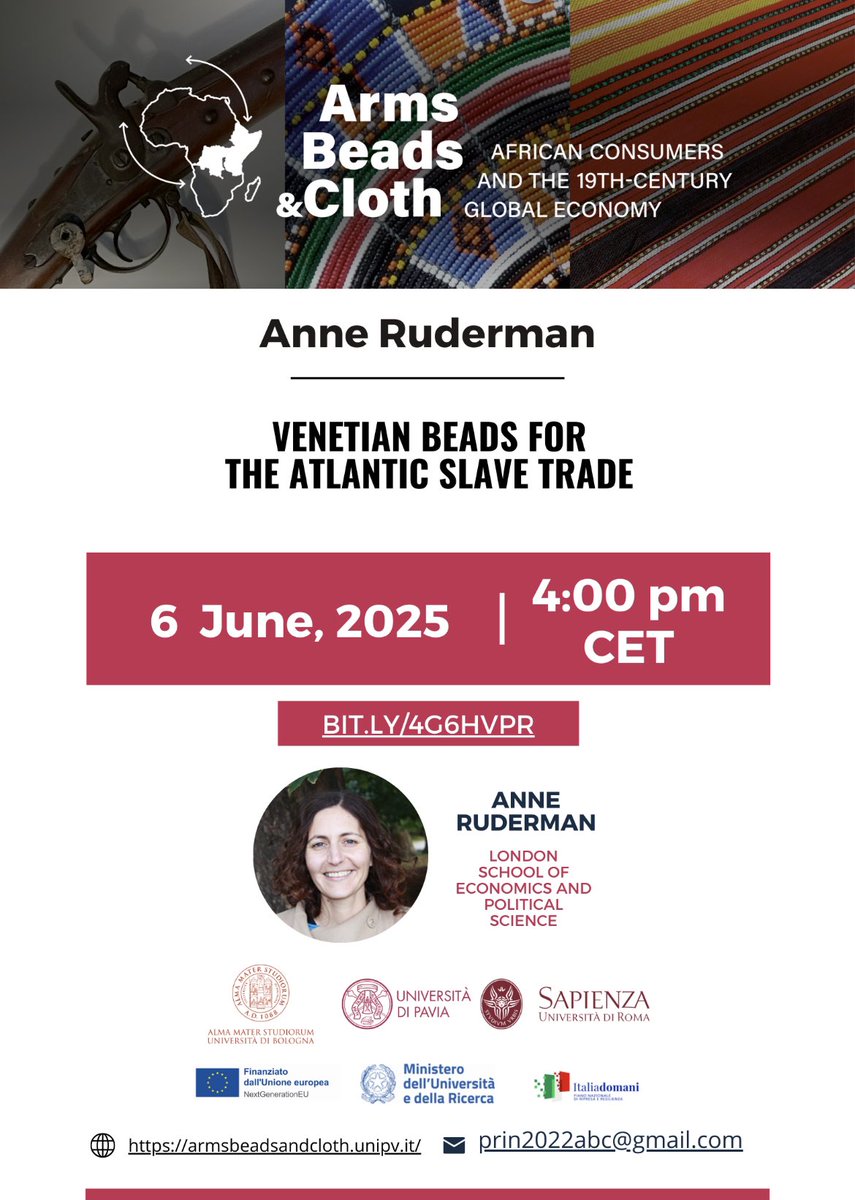 Don’t miss our next seminar!
🔴 “Venetian Beads for the Atlantic Slave Trade” with Anne Ruderman
📍 6 June 2025, 4 p.m. CET, online
🔗 BIT.LY/4G6HVPR