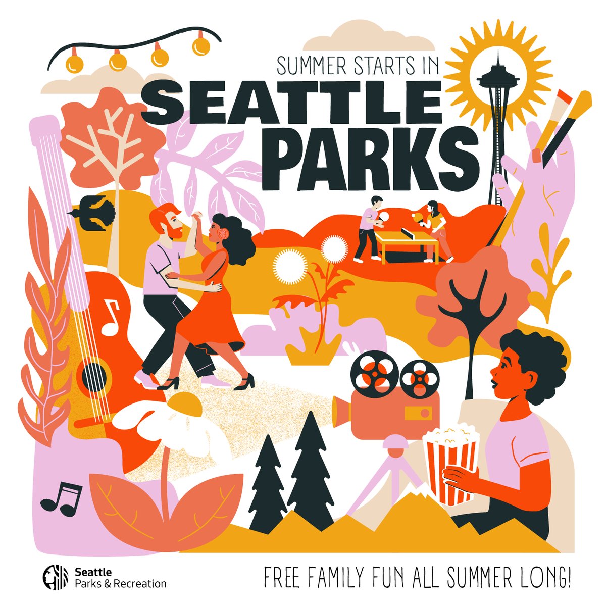 Seattle’s downtown &amp; neighborhood parks are the place to be this summer!

Enjoy movie nights, live music, dance lessons, ping pong, Zumba, tai chi, and more—all for free.

Explore the full event calendar. seattle.gov/parks/recreati…