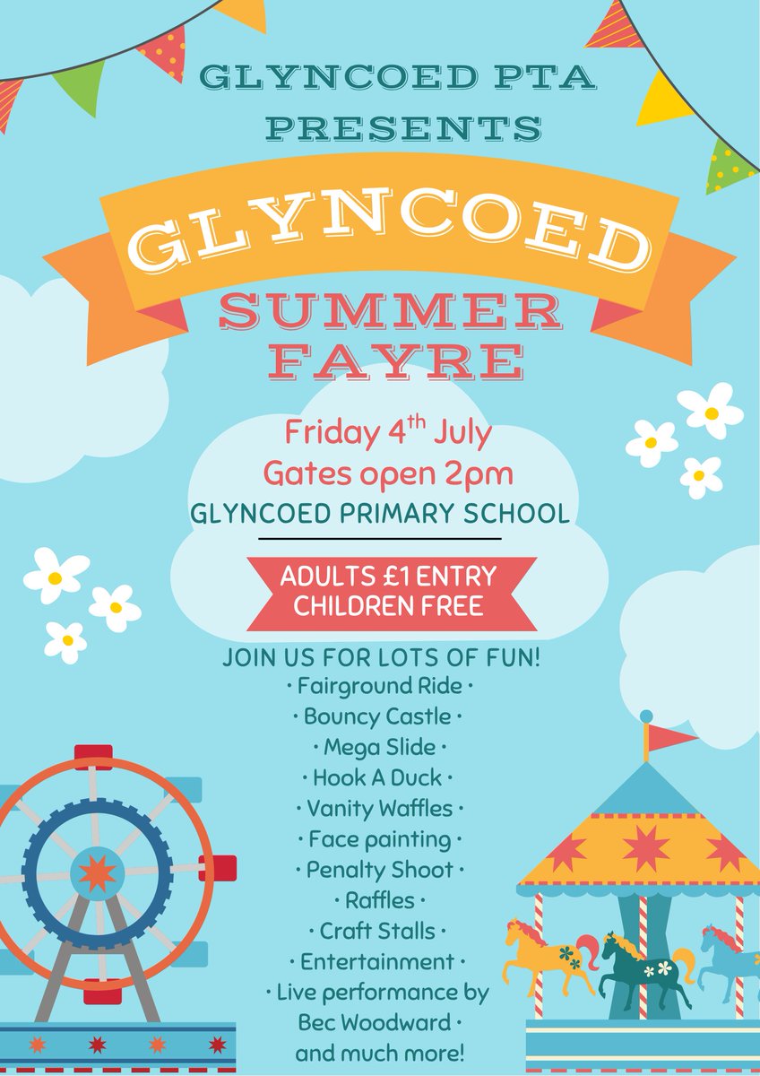 Glyncoed PTA (@glyncoedpta) on Twitter photo ๐๐ฅ๐ฒ๐ง๐๐จ๐๐ ๐๐๐ ๐๐ซ๐๐ฌ๐๐ง๐ญ๐ฌ
Glyncoed Summer Fayre
Friday 4th July
<a href="/GlyncoedP/">Glyncoed Primary School - Grow Persevere Succeed</a> <a href="/JoanneWeightman/">Mrs W</a> <a href="/gpsmissrudman/">@GPSMissRudman</a> ๐๐ฅ๐ฒ๐ง๐๐จ๐๐ ๐๐๐ ๐๐ซ๐๐ฌ๐๐ง๐ญ๐ฌ
Glyncoed Summer Fayre
Friday 4th July
<a href="/GlyncoedP/">Glyncoed Primary School - Grow Persevere Succeed</a> <a href="/JoanneWeightman/">Mrs W</a> <a href="/gpsmissrudman/">@GPSMissRudman</a>