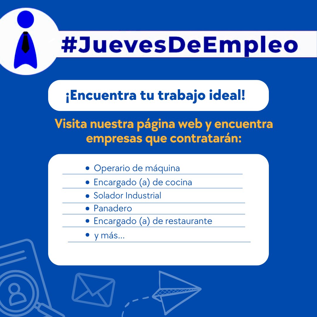 #JuevesDeEmpleo

Conoce las diferentes vacantes disponibles para que encuentres tu trabajo ideal, visita nuestra página web: intecap.edu.gt/juevesdeempleo/