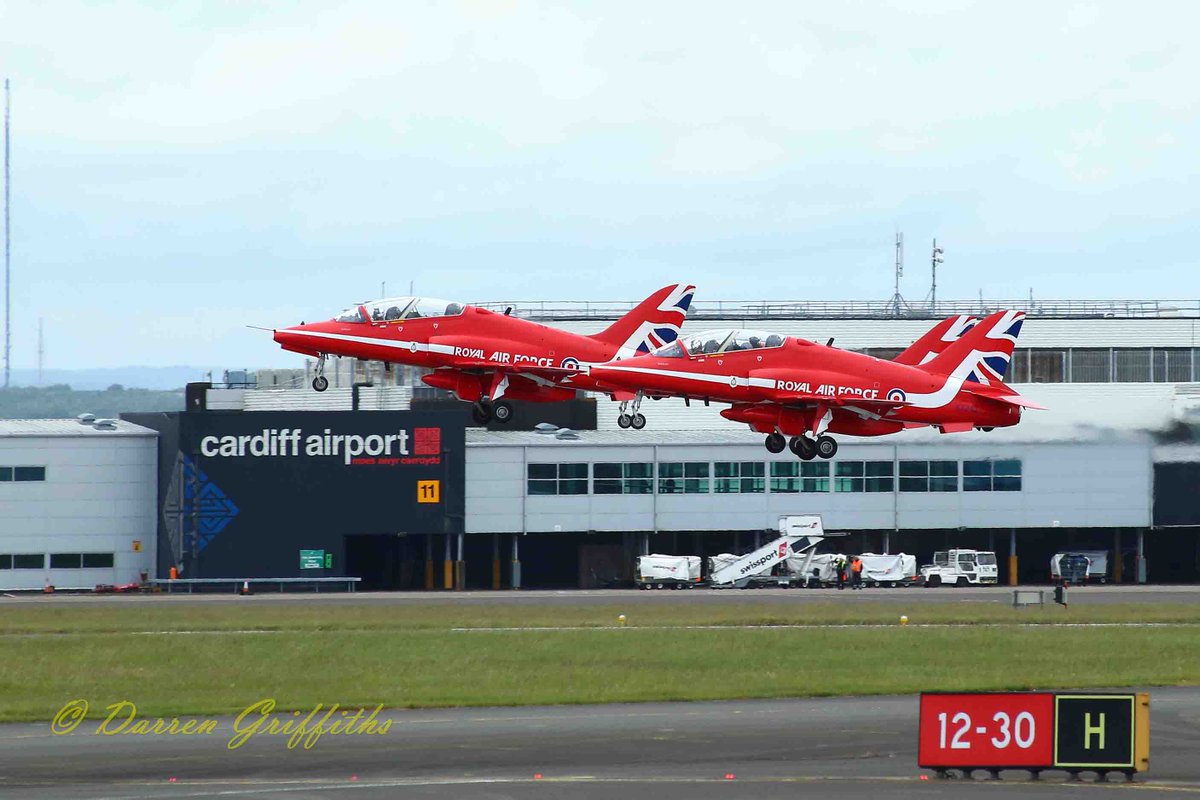 The <a href="/rafredarrows/">Red Arrows</a> depart following an over night lay over at <a href="/Cardiff_Airport/">Cardiff Airport</a>