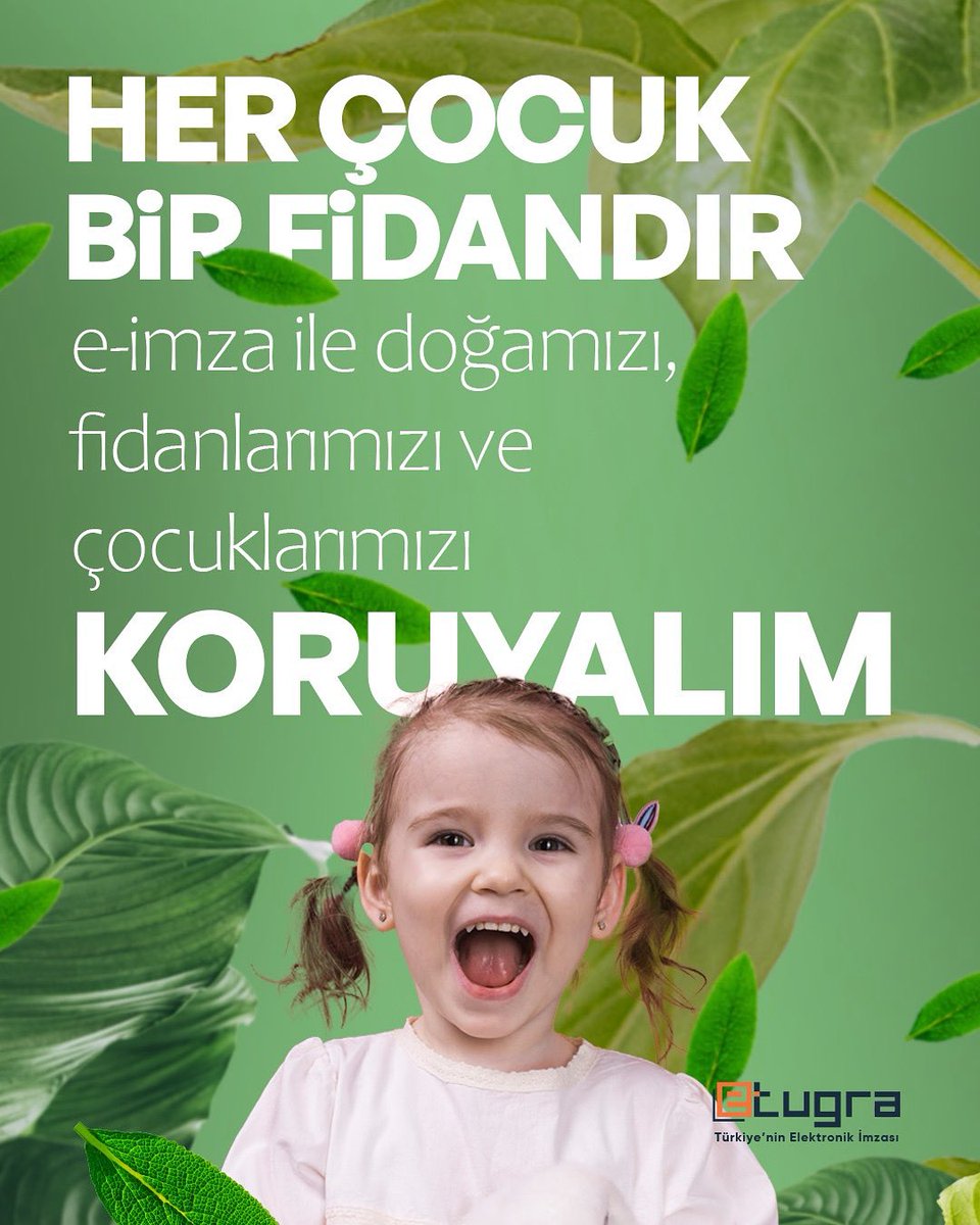 🌱 Her çocuk bir fidandır, her imza geleceğe atılan bir adımdır!

Bugün 5 Haziran Dünya Çevre Günü 💚
e-İmza ile kâğıt israfını azaltıyor, doğamızı koruyor, çocuklarımıza daha yeşil bir dünya bırakmak için adım atıyoruz. 🌍✍️

👧🧒 Geleceğimiz çocuklarımız, doğa onların en büyük