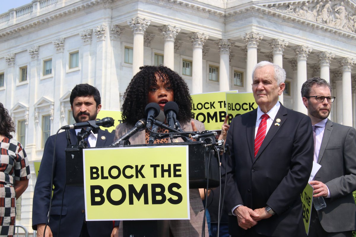 RepSummerLee's tweet photo. The Israeli government’s genocide and forced famine in Gaza is collective punishment funded by our tax dollars and carried out with American-made weapons.

The U.S. must withhold weapons—from them and any entity violating international humanitarian law.

Congress must pass the Block the Bombs Act and save lives.