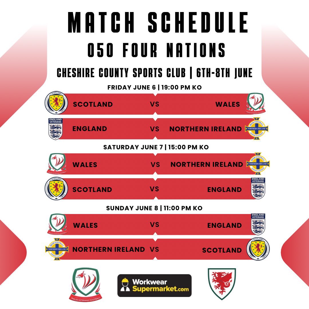 Dyfri Owen (@dyfriowen) on Twitter photo I’m packed 😁 Can’t wait to meet up with a great squad of <a href="/WalesVets/">Wales Vets Football</a> lads tomorrow for the 50’s Homes Nations in Chester. We play Scotland tomorrow at 7pm, Northern Ireland on Saturday at 3pm & finally England at 11am on Sunday ❤️⚽️🏴 I’m packed 😁 Can’t wait to meet up with a great squad of <a href="/WalesVets/">Wales Vets Football</a> lads tomorrow for the 50’s Homes Nations in Chester. We play Scotland tomorrow at 7pm, Northern Ireland on Saturday at 3pm & finally England at 11am on Sunday ❤️⚽️🏴