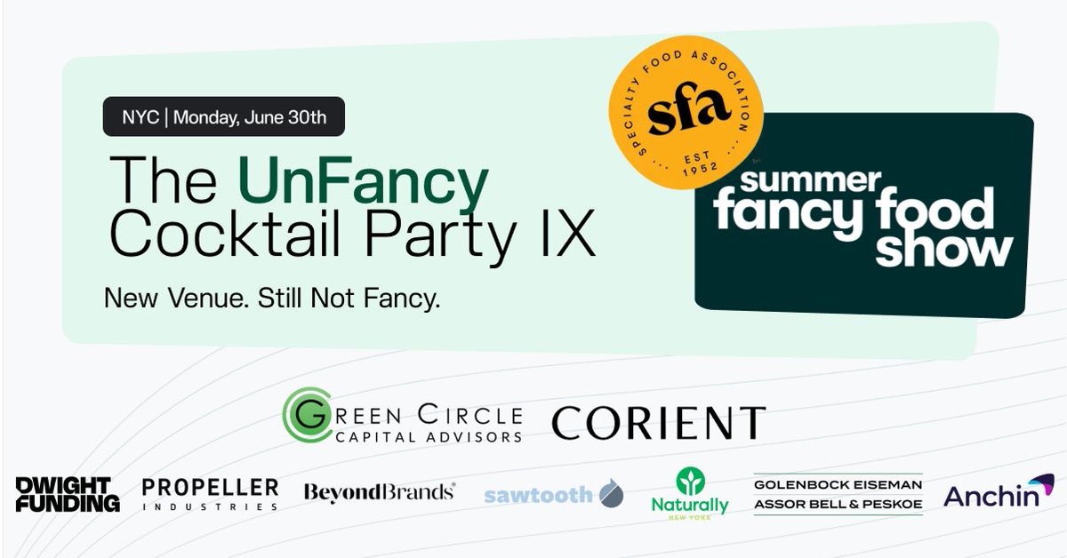 DwightFunding's tweet photo. Join us Mon 6/30 after Day 1 of the Summer Fancy Food Show for the 9th #UnFancyCocktailParty.

📍 District Taphouse
🕕 6pm ET
🔗 https://t.co/MzZ9obqm3i

Founders, operators, and investors across food &amp; beverage will be there. You should be too. https://t.co/s6mwNTdoei