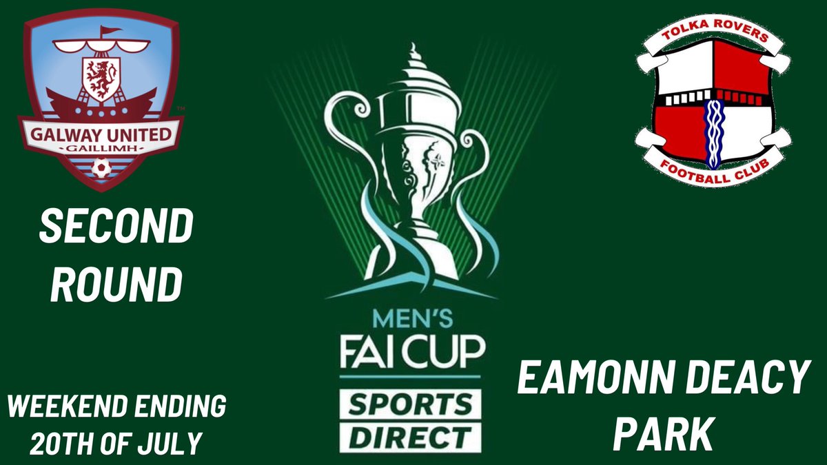 📢 FAI Cup Second Round Draw!

We’re heading west to face Galway United at Eamonn Deacy Park! 🚌⚽
🗓 Weekend ending July 20th
🏆 #FAICup #TolkaRovers #UpTheReds #ROVERS

Let’s get behind the lads! 🔴⚪