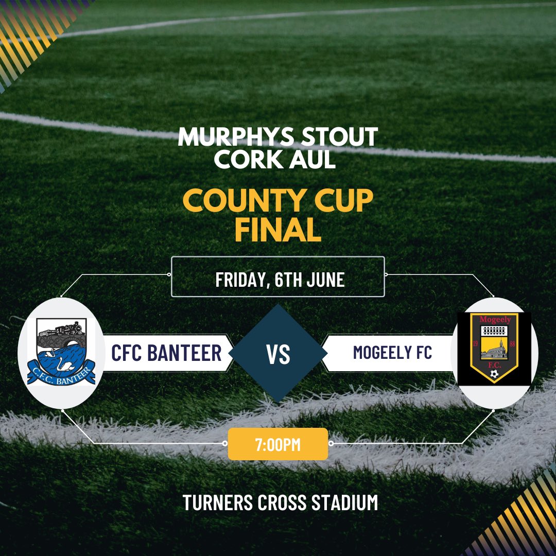 A huge occasion for the whole community tomorrow night as CFC Banteer travel to Turners Cross Stadium in the County Cup Final! 🏆

We urge as many people as possible to get out and support the lads 👏🏻🏟️