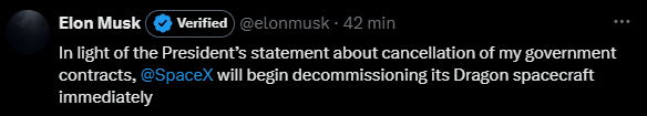 TechSpatiales's tweet photo. Je ne sais à quel niveau de sérieux il faut prendre cette déclaration.
Mais si effectivement SpaceX se retire du ravitaillement habité+cargo de l'ISS, la station passe en mode survie avec un Soyouz tous les 8 mois qui assure un équipage de 3 personnes. Soit quasi plus de science. https://t.co/54yBwKwWTB