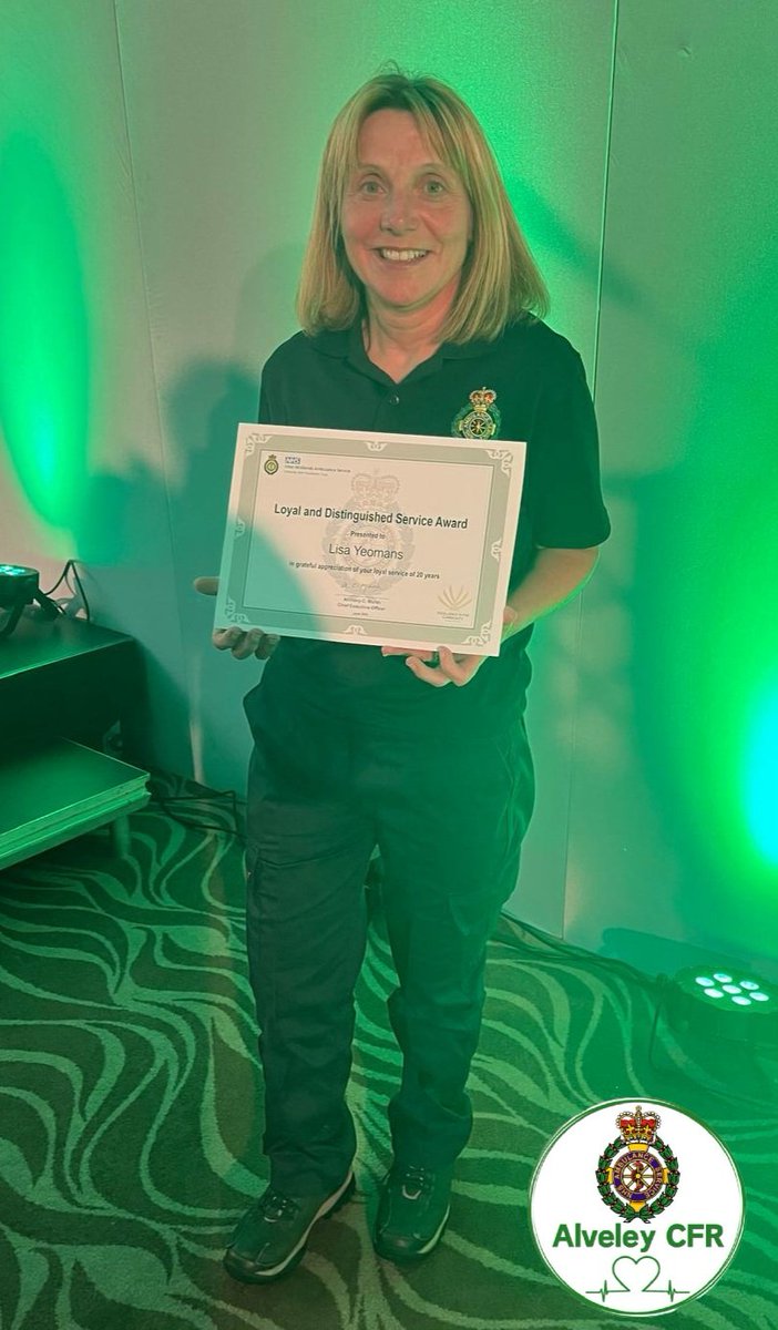 Alveley Community First Responders (@alveleycfr) on Twitter photo It's #VolunteersWeek2025 & what better way for our longest serving CFR Lisa to celebrate than collecting her 20yr long service award from the chief officer of <a href="/OFFICIALWMAS/">West Midlands Ambulance Service #HelpUsHelpYou</a> at the service's annual awards ceremony Congratulations Lisa & thankyou for 20 years of voluntary service🏅 It's #VolunteersWeek2025 & what better way for our longest serving CFR Lisa to celebrate than collecting her 20yr long service award from the chief officer of <a href="/OFFICIALWMAS/">West Midlands Ambulance Service #HelpUsHelpYou</a> at the service's annual awards ceremony Congratulations Lisa & thankyou for 20 years of voluntary service🏅