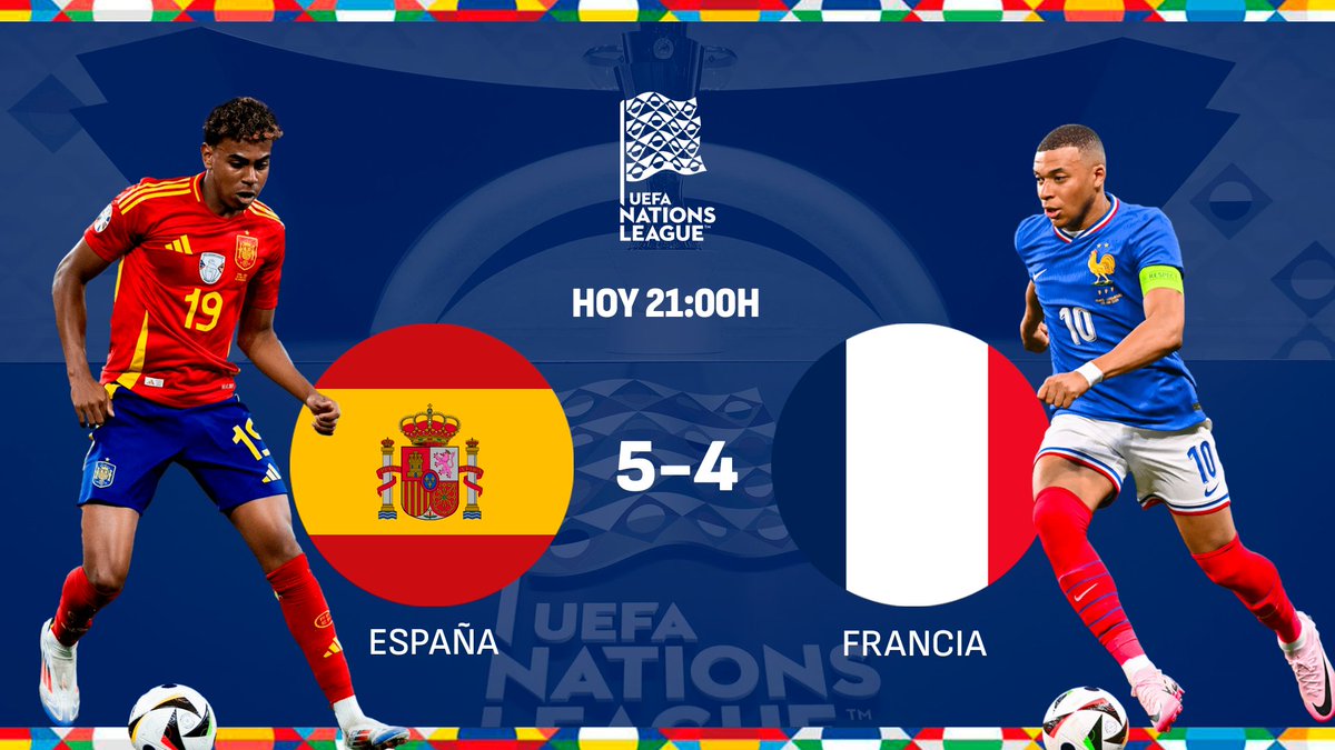 💥 ¡FINAL! Portugal nos espera en la final 
🇪🇸 ESPAÑA 5 - 4  FRANCIA 🇫🇷
⚽️ Nico Williams 22'
⚽️ Merino 25'
⚽️⚽️ Lamine 53' (p) 67'
⚽️ Pedri 54'
⚽️ Mbappé 59' (p)
⚽️ Cherki 79'
⚽️ Vivian 84' (p.p)
⚽️ Kolo Muani 94'

📻 COPE | Cope.es | APP
🔴 YT
