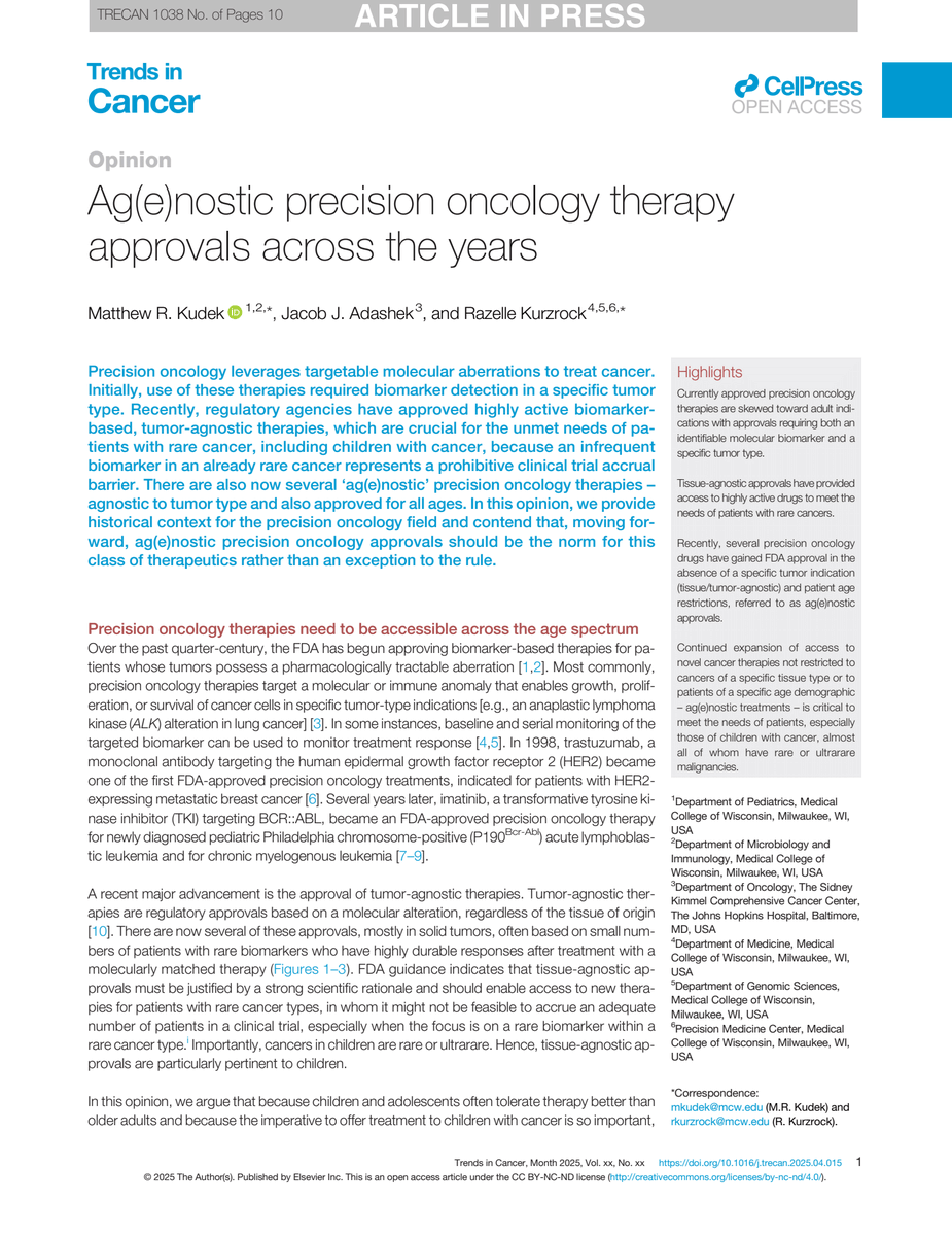 Cell Press (@cellpressnews) on Twitter photo Oncologists call for āag(e)nosticā cancer treatments: drugs that are both tissue agnostic and approved for cancer patients of all ages. cell.com/trends/cancer/ā¦
Matthew R. Kudek, Jacob Adashek, Razelle Kurzrock
<a href="/trendscancer/">Trends in Cancer</a> Oncologists call for āag(e)nosticā cancer treatments: drugs that are both tissue agnostic and approved for cancer patients of all ages. cell.com/trends/cancer/ā¦
Matthew R. Kudek, Jacob Adashek, Razelle Kurzrock
<a href="/trendscancer/">Trends in Cancer</a>