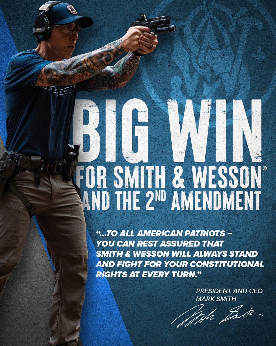 BIG WIN FOR S&amp;W AND 2A 🇺🇸

Smith &amp; Wesson President and CEO Mark Smith issued the following statement today following the unanimous Supreme Court decision:

“Today’s unanimous Supreme Court decision shutting down this ridiculous lawsuit against our company represents not only a
