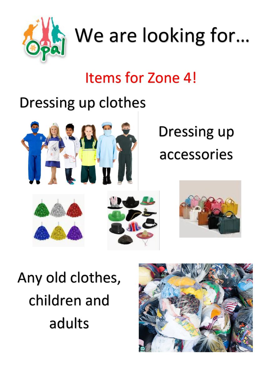 With just 4 days to go until we launch, we are looking for items for our dressing up area. Thank you for your ongoing support.