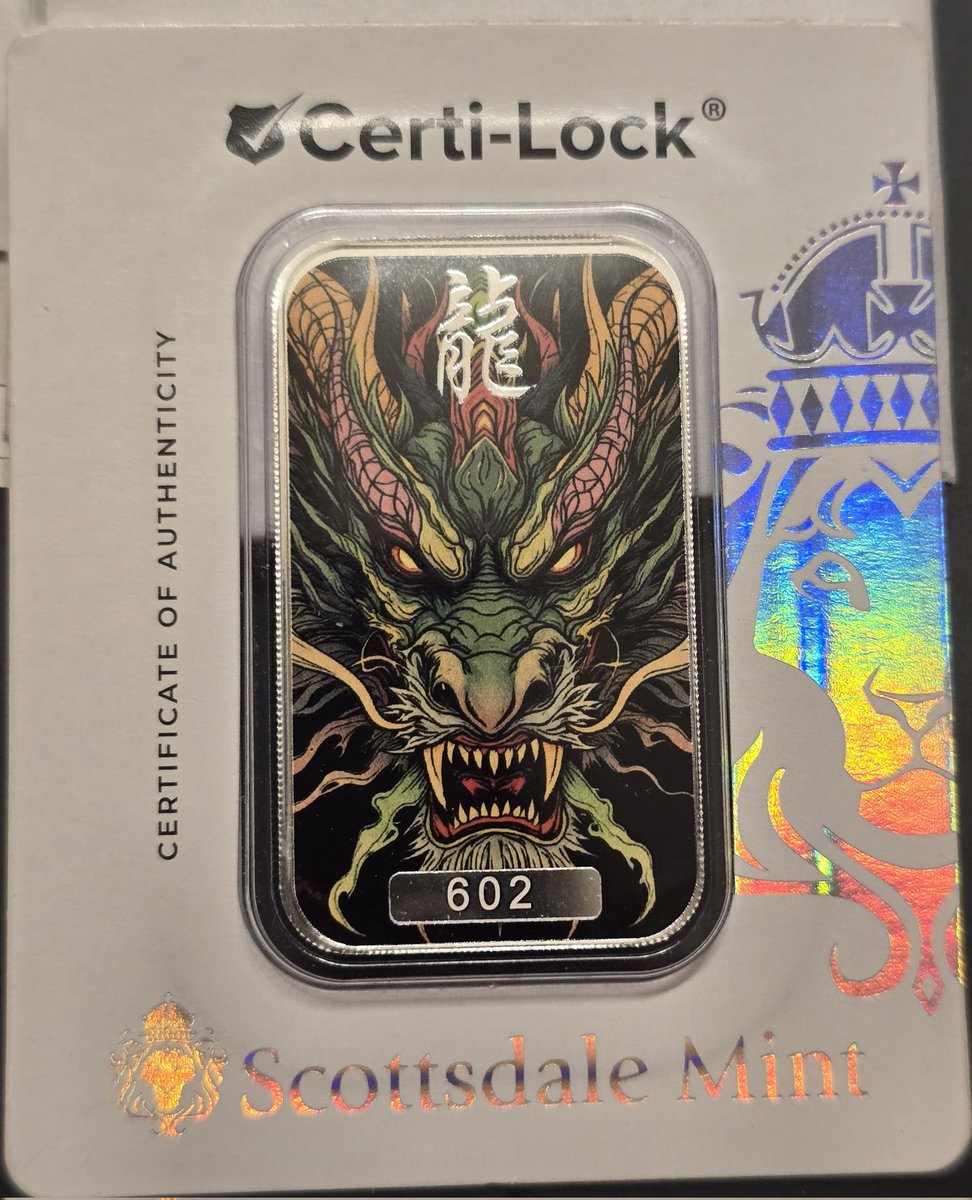 ApeStaxByAjax's tweet photo. #MailCall at the #ApeCave
@scottsdalemint 2026 1 ounce Silver Dragon Bar Series Nยฐ6 Longshen Certi-Lock
#silver #silversqueeze #SilverbackApes #Longshen #Dragon #PartyApes https://t.co/q8Cnqbk0XQ