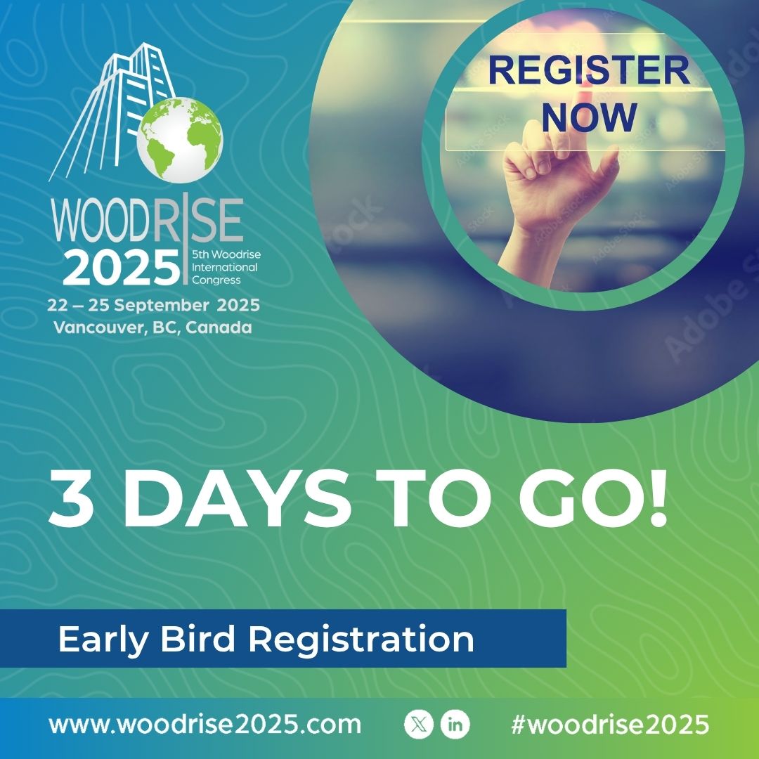 Plus que 3 jours ! Ne manquez pas les tarifs de pré-inscription pour #Woodrise2025. Rejoignez les experts mondiaux qui réimaginent l'avenir de la construction en bois.

📍 Vancouver | 22-25 Sept

S'inscrire : woodrise2025.com/registration/ 

#MassTimber #GreenBuilding
