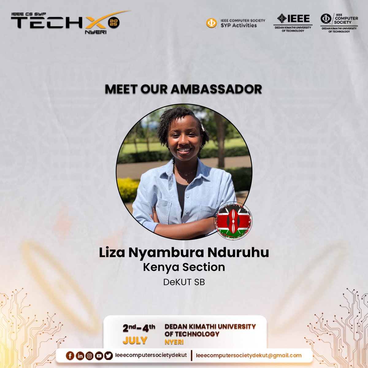 Lizaar__'s tweet image. Honored to be selected as TechX Ambassador for IEEE TechX Nyeri 2025!Representing Kenya DeKUT SB . 🎉
#cstechx #cssyp #ieeecs #techxnyeri #ieeepeskenya