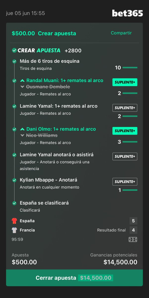 no trates de entenderlo, en 10 min de stream checando estadísticas salió este parlaycito 🙂‍↕️
$14,500 con momio de +2800