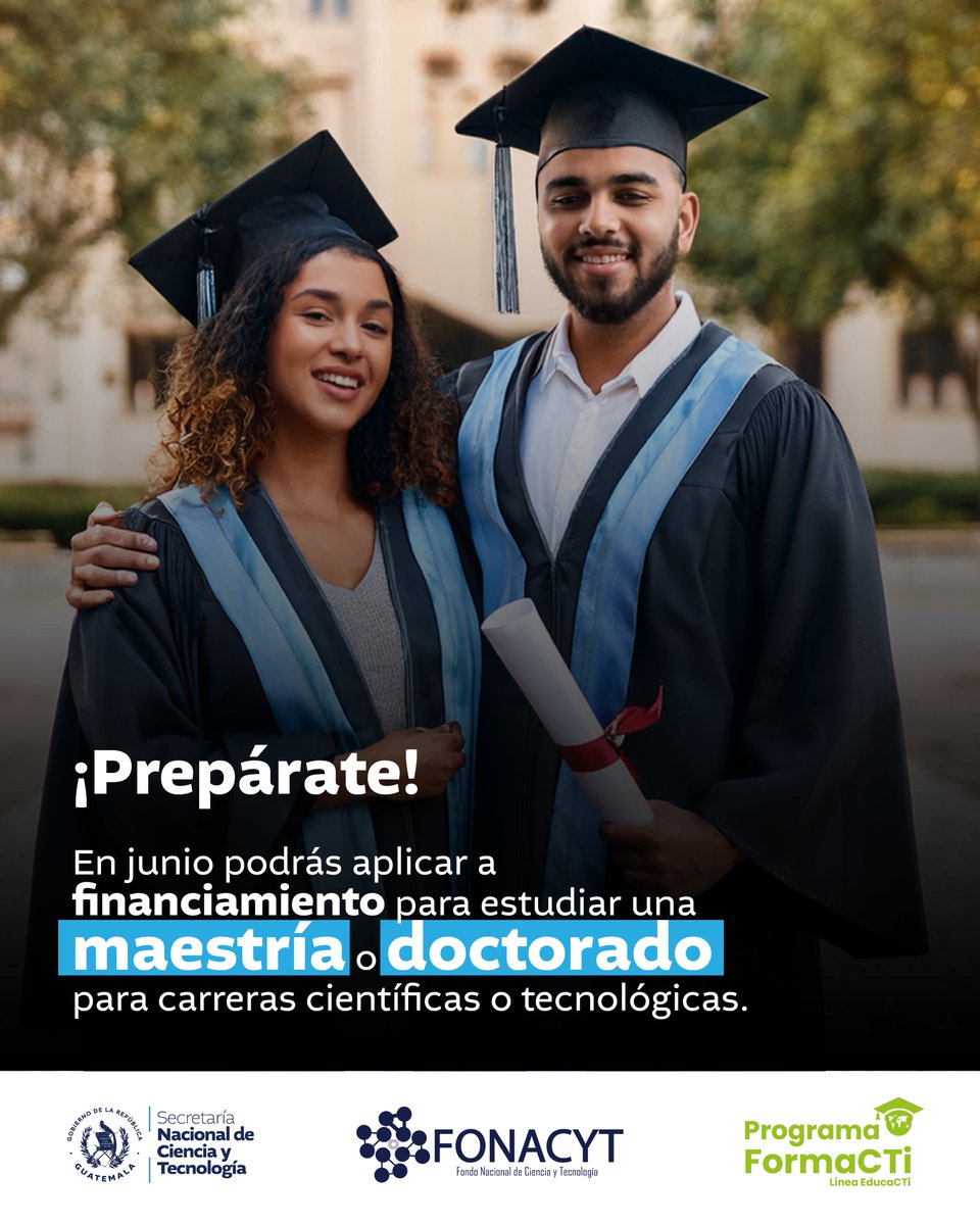 Senacyt Guatemala (@senacytgt) on Twitter photo 📚 ¿Estás por estudiar una maestría o doctorado en carreras científicas o tecnológicas?
Muy pronto podrás aplicar al financiamiento de la línea #EducaCTi por medio del Fondo Nacional de Ciencia y Tecnología.
<a href="/ViceGuatemala/">Vicepresidencia de Guatemala</a> <a href="/KarinHerreraVP/">Karin Herrera</a> 📚 ¿Estás por estudiar una maestría o doctorado en carreras científicas o tecnológicas?
Muy pronto podrás aplicar al financiamiento de la línea #EducaCTi por medio del Fondo Nacional de Ciencia y Tecnología.
<a href="/ViceGuatemala/">Vicepresidencia de Guatemala</a> <a href="/KarinHerreraVP/">Karin Herrera</a>