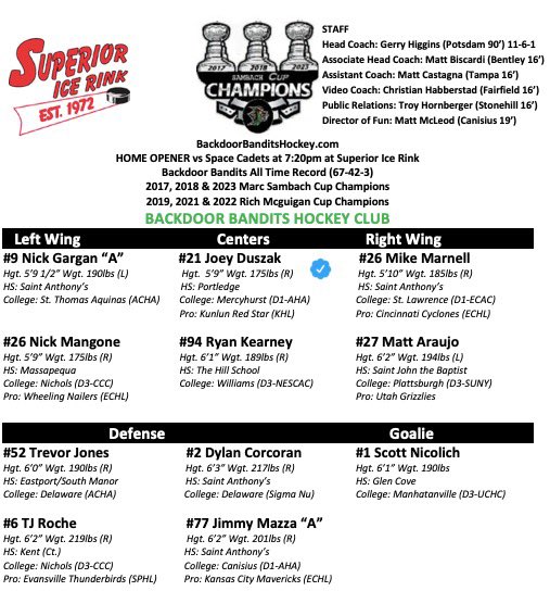 Backdoor Bandits HC (@superiorbandits) on Twitter photo HOME OPENER | Year 14 begins tonight for this historic franchise! Your Backdoor Bandits take on the @SHLSpace Cadets at 7:20pm at Superior Ice Rink! The first 140 fans in attendance will receive free parking & a Marc Sambach Bobblehead! The <a href="/DKSportsbook/">DraftKings Sportsbook</a> O/U is set at 14.5! #SHL HOME OPENER | Year 14 begins tonight for this historic franchise! Your Backdoor Bandits take on the @SHLSpace Cadets at 7:20pm at Superior Ice Rink! The first 140 fans in attendance will receive free parking & a Marc Sambach Bobblehead! The <a href="/DKSportsbook/">DraftKings Sportsbook</a> O/U is set at 14.5! #SHL