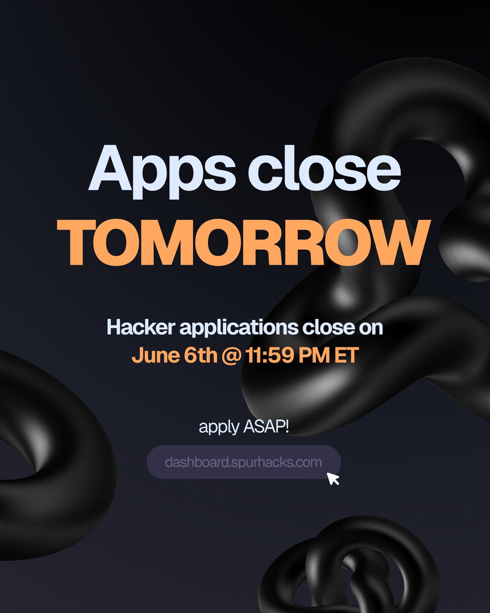 🚨 Applications for SpurHacks 2025 close tomorrow.

💰 $100K+ in prizes
🚀 Up to $1M in funding
🍽️ Full meals (yes, real ones)
🧠 Mentorship + networking

You’ve got 1 day to apply. Don’t miss the most stacked weekend of the year.
🔗 spurhacks.com