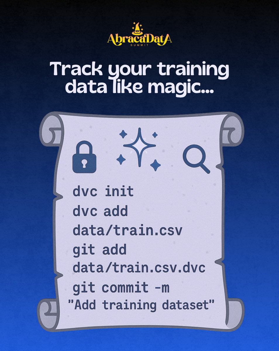 Every time you run a new experiment, log the dataset automatically.
7 lines. 100% traceability. No more “it worked on the old CSV…”
Learn more tricks like this at #Abracadata 🔮
abracadata.space/register/