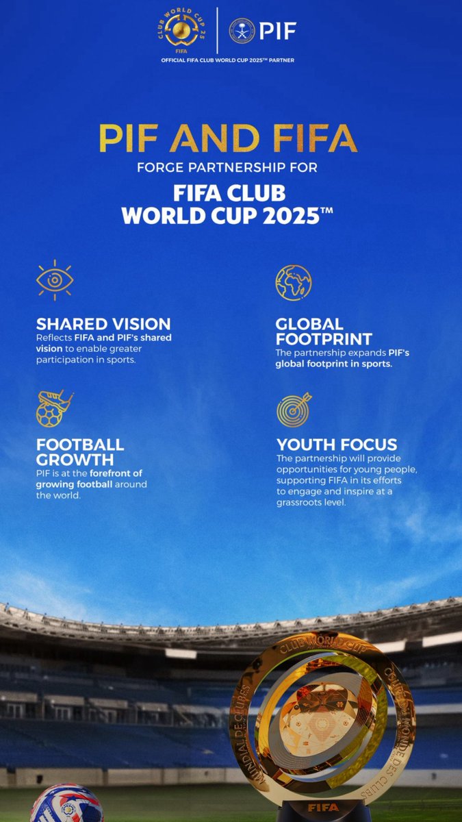 The partnership reflects #PIF and FIFA’s shared vision to enable greater participation in sports by unlocking new opportunities, fostering innovation and engaging fans around the world. #FIFACWC #moaidmahjoub