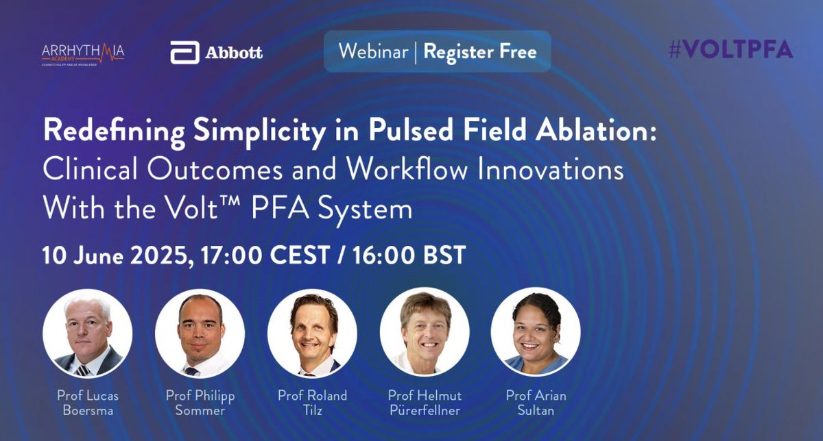 Philipp Sommer (@phiso_de) on Twitter photo 🌟NEW webinar Series – #VoltPFA! Join me and Prof Lucas Boersma, <a href="/RolandTilz/">Roland Tilz</a> <a href="/purerfellner/">Dr. Helmut Pürerfellner</a> and <a href="/AriSultanEP/">Arian Sultan</a> for this educational webinar on 10 June to explore 12-month safety and efficacy outcomes, advanced posterior wall isolation techniques and workflow adaptations.
I hope you 🌟NEW webinar Series – #VoltPFA! Join me and Prof Lucas Boersma, <a href="/RolandTilz/">Roland Tilz</a> <a href="/purerfellner/">Dr. Helmut Pürerfellner</a> and <a href="/AriSultanEP/">Arian Sultan</a> for this educational webinar on 10 June to explore 12-month safety and efficacy outcomes, advanced posterior wall isolation techniques and workflow adaptations.
I hope you