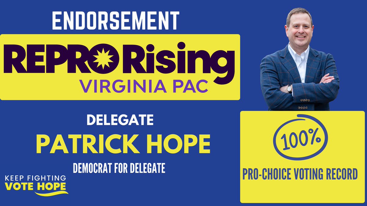 HopeforVirginia's tweet image. Incredibly proud to be endorsed by @REPRORising_VA - a leading voice for reproductive freedom.
I’ve earned a 100% pro-choice score each year I’ve been in office, and I’ll continue working to ensure these freedoms are protected for all Virginians.