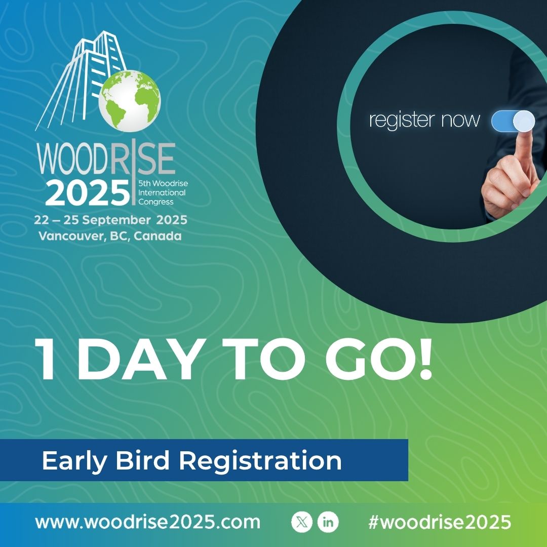 Tomorrow’s the last day to save! Final hours to register early for #Woodrise2025, your gateway to timber innovation, policy &amp; sustainable cities.

woodrise2025.com/registration/ 

#LowCarbonFuture #TimberCities