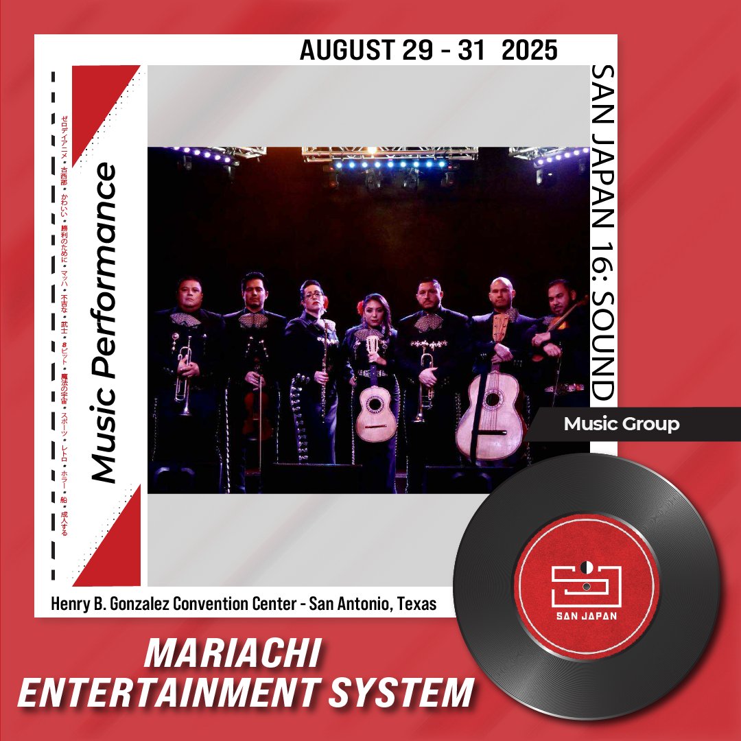San Japan would like to announce the music group Mariachi Entertainment System as a featured act for #sanjapan16. They will be performing on Friday evening with a full concert and on Saturday evening during the Cosplay Half-Time Show.

Mariachi Entertainment System is a