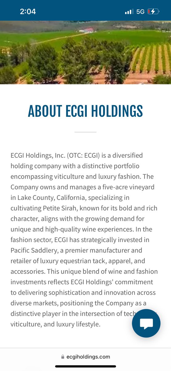 $ECGI

Amazing QA with ECGI. one of the many things is they own 5 acres of vineyard in Cali. This alone is massive compared to their 250k MC!