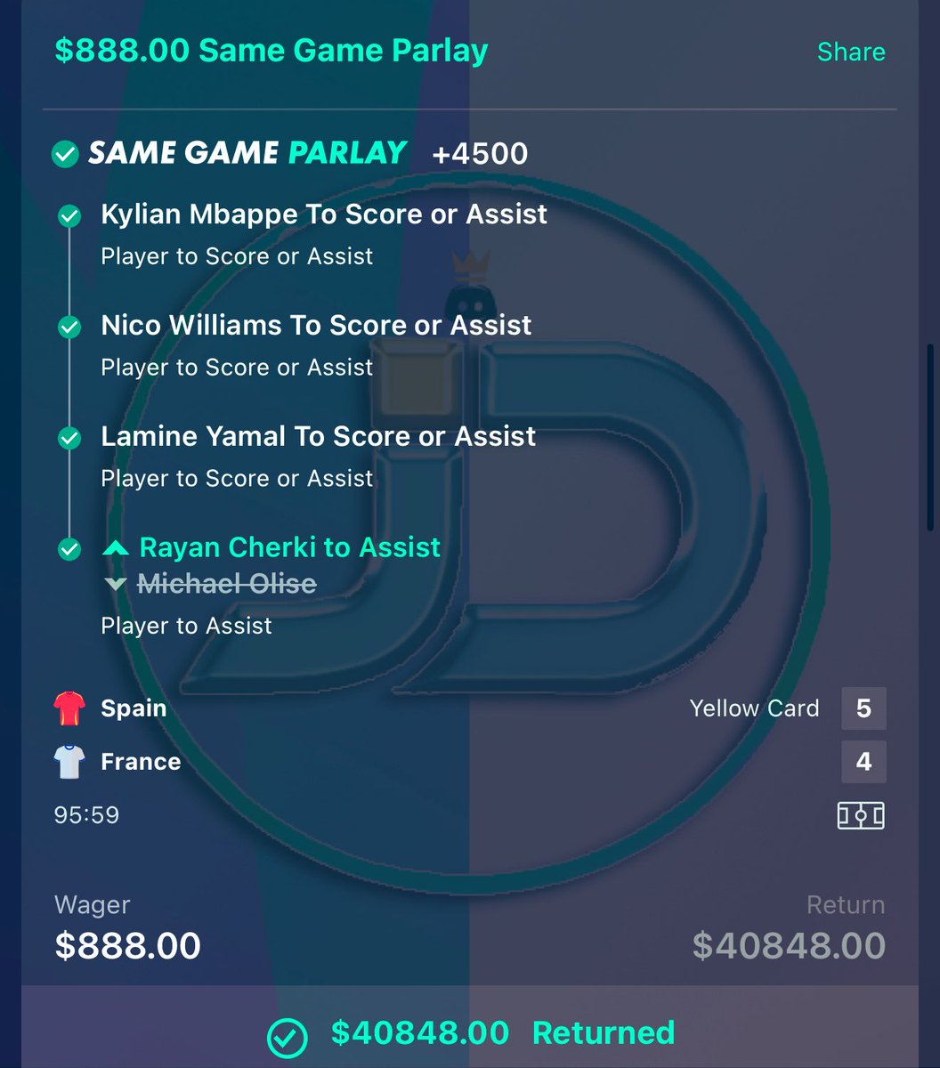 Cherki dime to Muani at the death for $72,616!!! 

Goldboys.com 

Bet365 sub rule is goated.