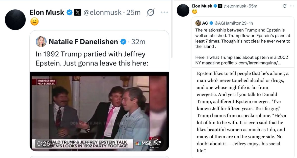 Elon Musk is currently sharing posts about President Trump’s ties to Jeffrey Epstein.