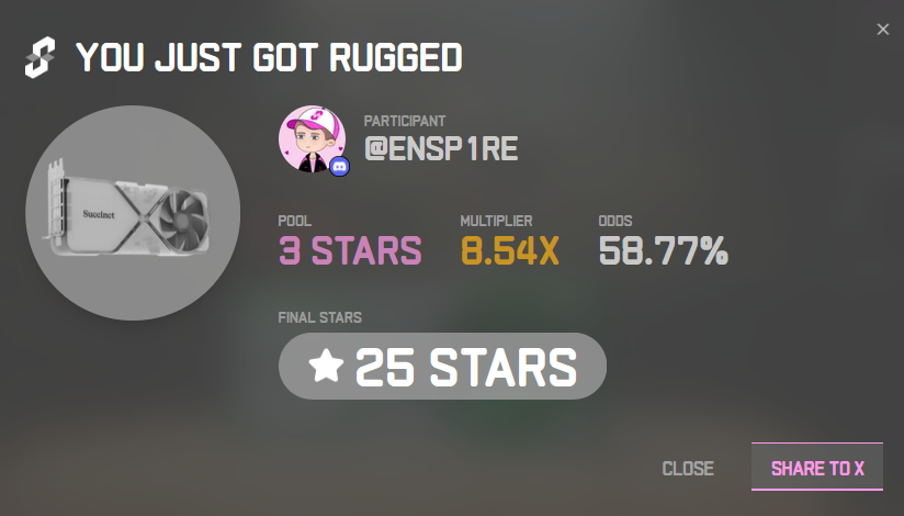 HOOOOOW?? 

I was hoping for a win, but it didn't come to me today at <a href="/SuccinctLabs/">Succinct</a> Stage 2.

Thanks for playing.