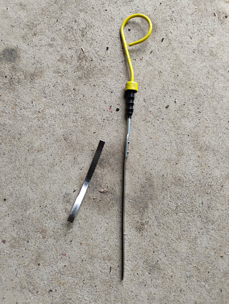 Iron Mike (@real_ironsapper) on Twitter photo Can someone <a href="/JohnDeere/">John Deere USA</a> explain why a dipstick breaking off and pieces ending up inside the engine is NOT covered by the warranty?
Fished this piece out the drain plug hole, but the rest is missing. Dealer says I can remove the oil pan and it "shouldn't void the warranty." 🫤 Can someone <a href="/JohnDeere/">John Deere USA</a> explain why a dipstick breaking off and pieces ending up inside the engine is NOT covered by the warranty?
Fished this piece out the drain plug hole, but the rest is missing. Dealer says I can remove the oil pan and it "shouldn't void the warranty." 🫤