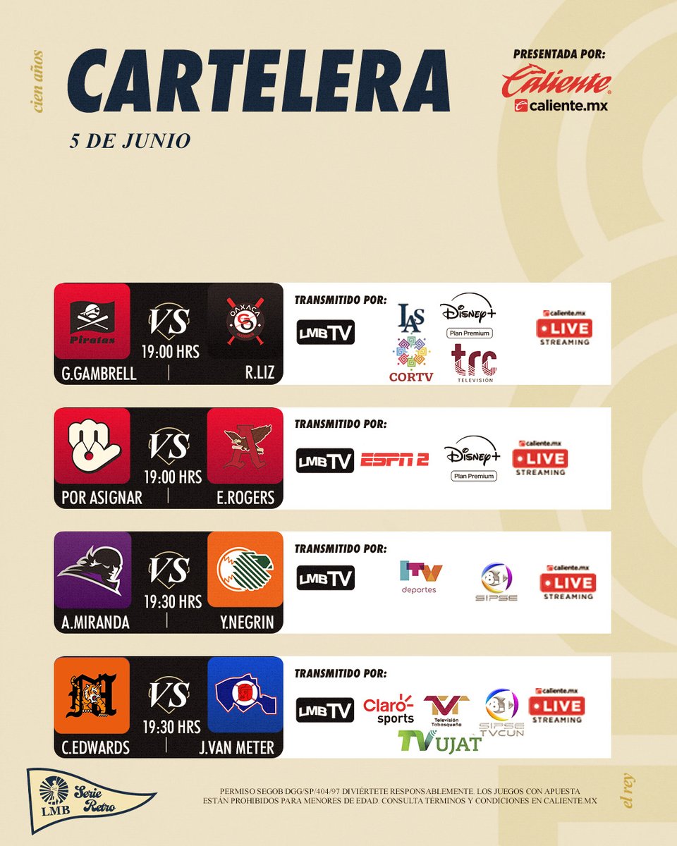 ¡ESTOS SON LOS JUEGOS DE HOY!

 ¿A cuál le vas a meter en Caliente.mx? 🔥⚾️

#ApuestaEnCaliente por la victoria de tu equipo favorito y recibe $1,000 de regalo para tu primer apuesta 📲bit.ly/4dSQR5T

#MásAcciónMásDiversión #JugamosPorMás
