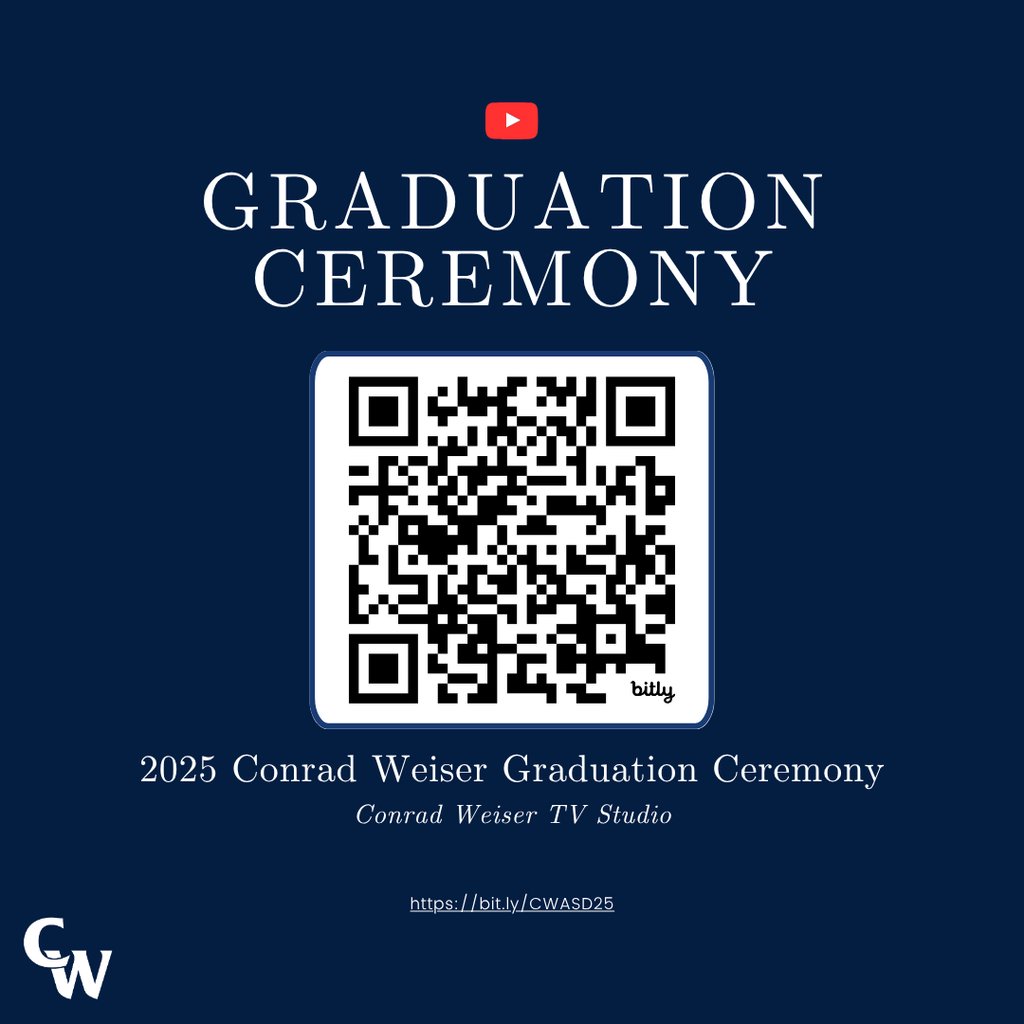 🎓🎉 Celebrate the Class of 2025!
📺 Watch Conrad Weiser's Graduation live on June 6 at 6:00 PM
🔗 bit.ly/CWASD25
Congrats, grads—we’re so proud! 💙
#CWPride #ClassOf2025 #WeAreWeiser