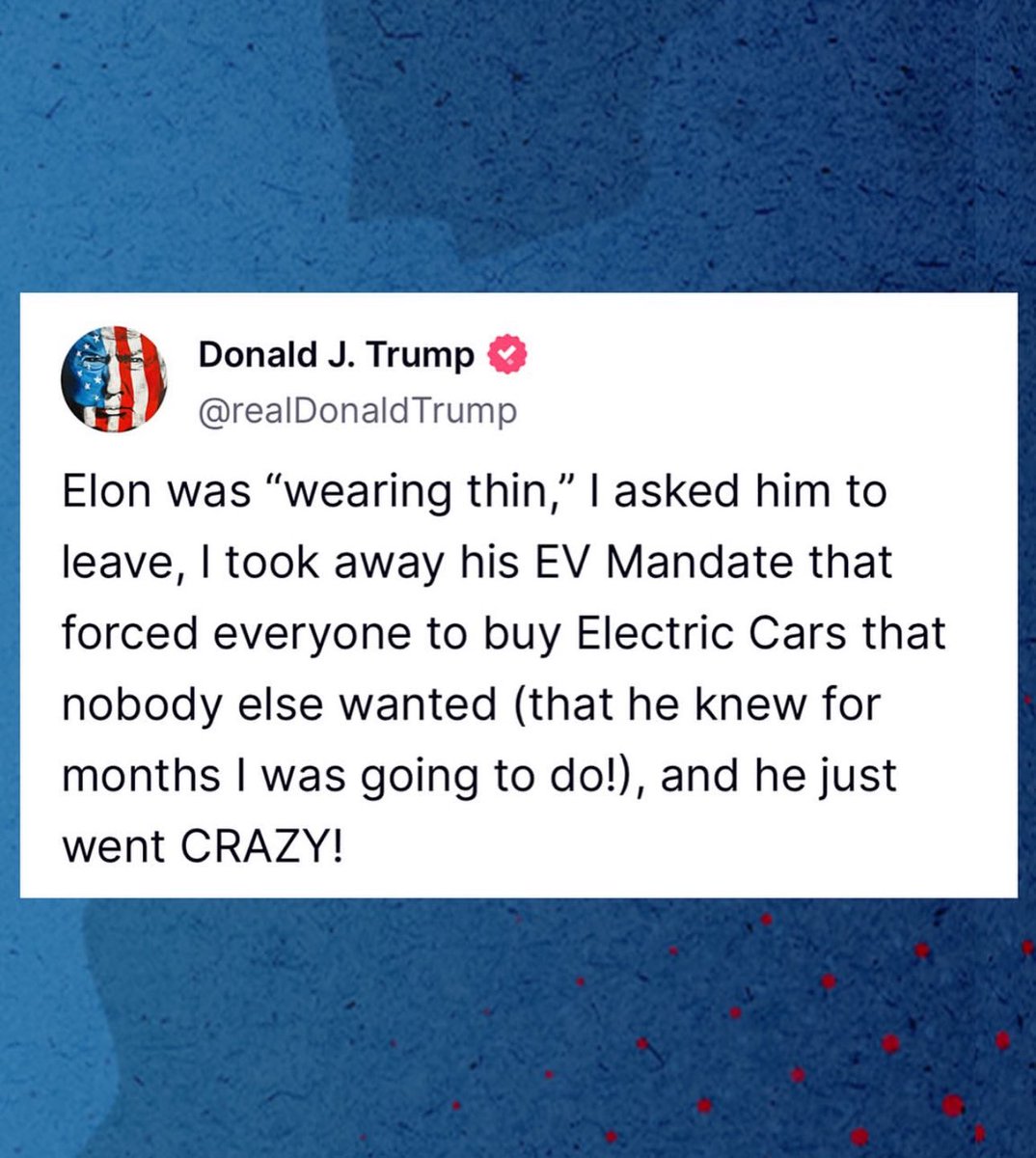 I can’t decide if this whole unconscious uncoupling is giving naughty boy in the naughty corner vibes or Alien versus Predator.

<a href="/realDonaldTrump/">Donald J. Trump</a> <a href="/elonmusk/">Elon Musk</a>
