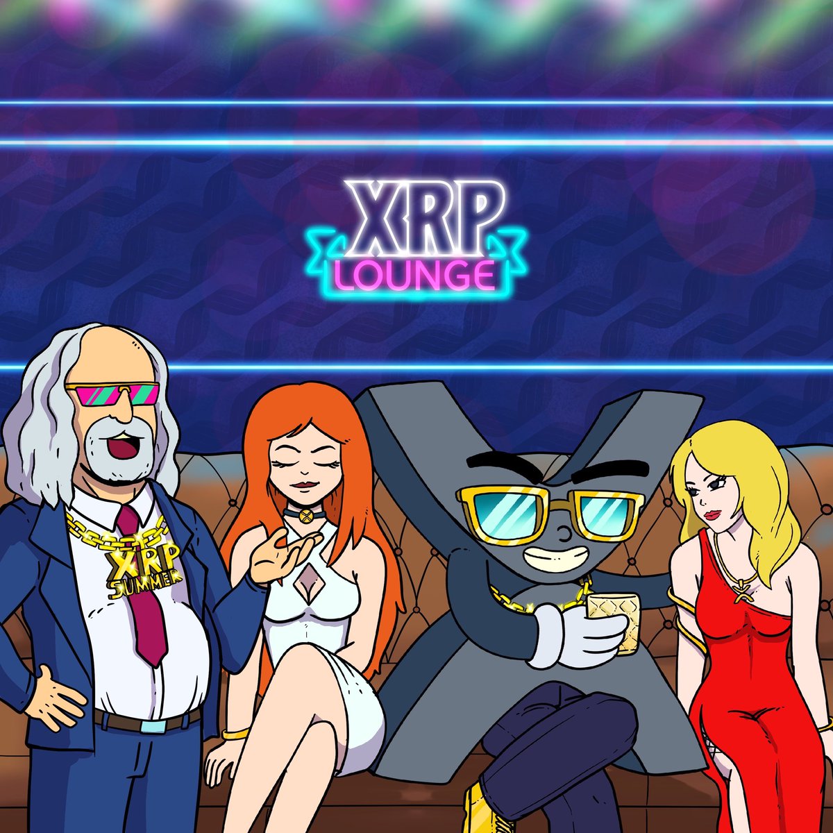 The #XRPSummer crew hits the XRP Lounge! David and his "X" genie party with new friends, sipping drinks under neon lights. Summer vibes are unstoppable!  
#XRPSUMMER is coming $XRPS