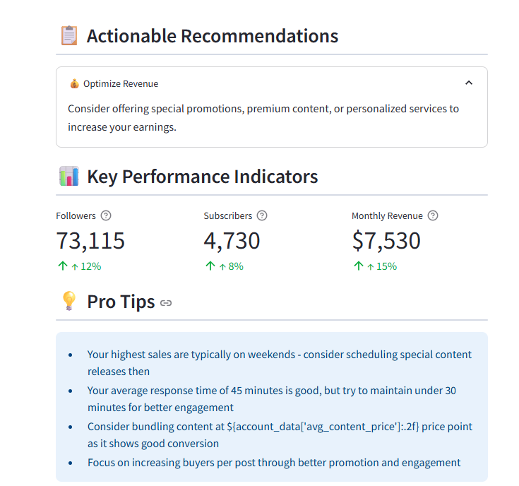 Icarobags's tweet photo. How's your account score? 📊

Here's a quick overview we just did for a creator that switched over 4 days ago.

Some agencies promise you the world, but always fall short. 

No Marketing.
No OFTV.
No Collabs.
Overseas teams doing a bad job.

Want to see how your account is really doing? 
What needs to be changed? 
What's working and what isn't? 
reach out today for a quick oversight. I will never try to sell or sign you on anything unless you ask. I'm here to offer free help to creators.