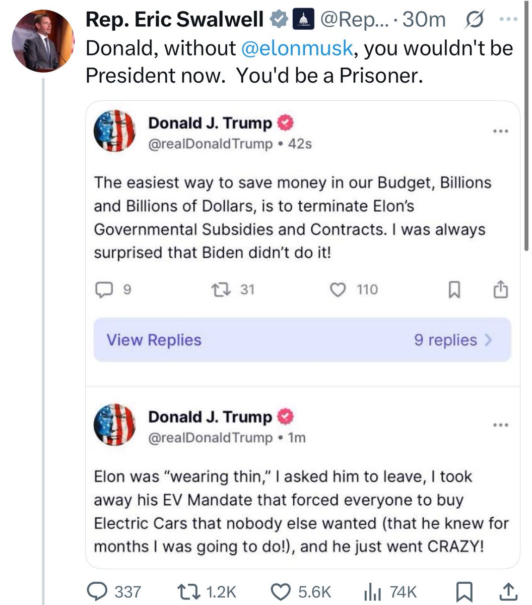 Eric Swalwell just admitted the quiet part out loud:

If Kamala had won, the Democrats would’ve weaponized the Justice System to go after Trump and probably all of us…

That was their plan all along.

Thank God Trump won.