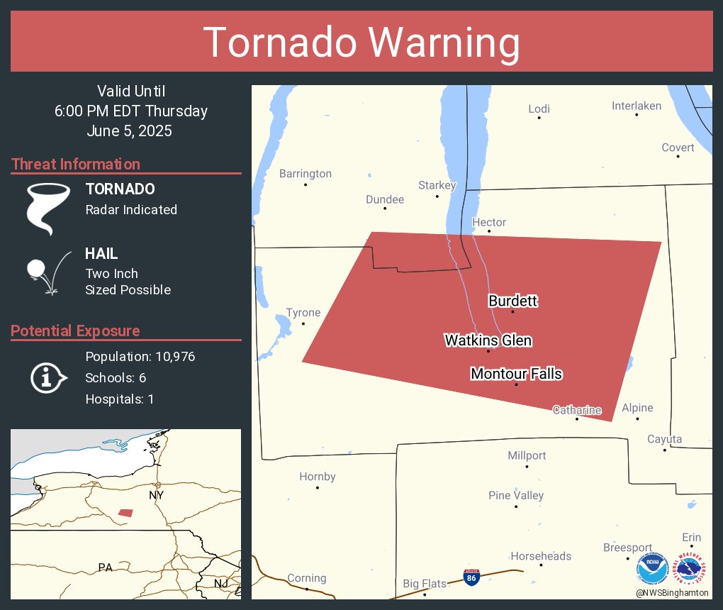 Tornado Warning including Watkins Glen NY, Montour Falls NY and  Odessa NY until 6:00 PM EDT