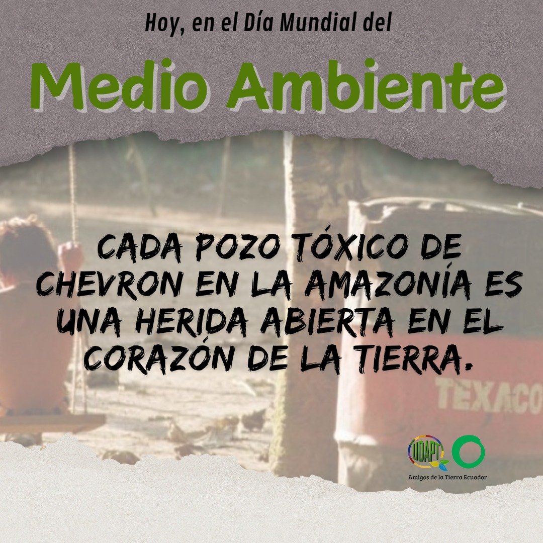 #AmazoniaEcuatoriana
Día Mundial del Medio Ambiente: ¿Qué celebramos si seguimos permitiendo desastres como el de #Chevron en Ecuador?
Hoy, mientras el mundo reflexiona sobre la importancia de proteger nuestro planeta, miles de familias en la Amazonía ecuatoriana siguen